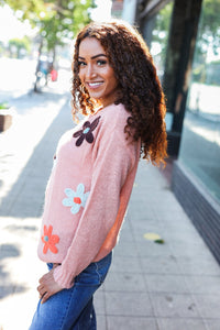 Eyes On You Flower Patch Oversized Knit Sweater in Terracotta