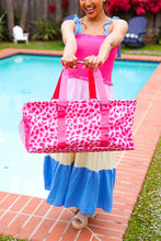 Load image into Gallery viewer, Collapsible Canvas Strap Tote in Hot Pink Animal Print
