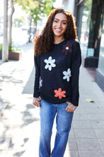 Load image into Gallery viewer, Eyes On You Flower Patch Oversized Knit Sweater in Black
