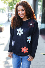 Load image into Gallery viewer, Eyes On You Flower Patch Oversized Knit Sweater in Black
