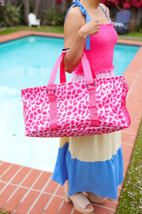 Collapsible Canvas Strap Tote in Hot Pink Animal Print
