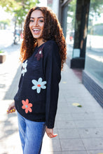 Load image into Gallery viewer, Eyes On You Flower Patch Oversized Knit Sweater in Black
