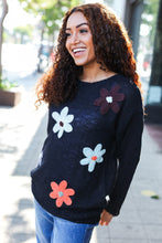 Load image into Gallery viewer, Eyes On You Flower Patch Oversized Knit Sweater in Black
