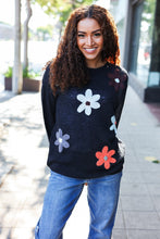 Load image into Gallery viewer, Eyes On You Flower Patch Oversized Knit Sweater in Black
