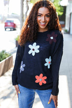 Load image into Gallery viewer, Eyes On You Flower Patch Oversized Knit Sweater in Black
