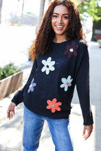 Load image into Gallery viewer, Eyes On You Flower Patch Oversized Knit Sweater in Black
