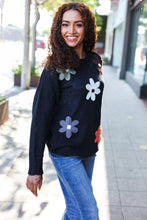 Load image into Gallery viewer, Eyes On You Flower Patch Oversized Knit Sweater in Black
