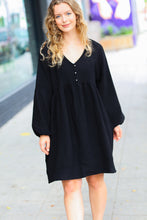 Load image into Gallery viewer, Make It Count Black Woven Waffle V Neck Babydoll Dress
