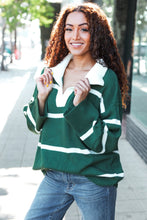 Load image into Gallery viewer, Fall For You Stripe Notched Neck Collared Oversized Sweater in Hunter Green
