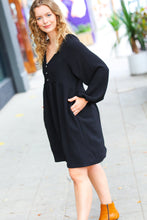 Load image into Gallery viewer, Make It Count Black Woven Waffle V Neck Babydoll Dress
