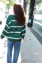 Load image into Gallery viewer, Fall For You Stripe Notched Neck Collared Oversized Sweater in Hunter Green
