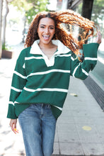 Load image into Gallery viewer, Fall For You Stripe Notched Neck Collared Oversized Sweater in Hunter Green
