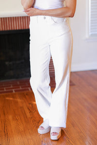 Above & Beyond White Braided Waist Wide Leg Jeans by Judy Blue