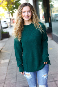 Classy Chic Mock Neck Chest Pocket Knit Sweater in Hunter Green