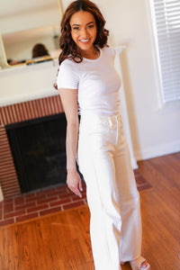 Above & Beyond White Braided Waist Wide Leg Jeans by Judy Blue