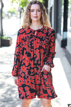 Load image into Gallery viewer, Boldly You Rust &amp; Black Floral Print Front Tie Dress
