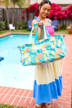 Load image into Gallery viewer, Collapsible Canvas &amp; Nylon Tote in Turquoise Pineapple Print
