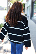 Load image into Gallery viewer, Fall For You Stripe Notched Neck Collared Oversized Sweater in Black
