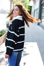 Load image into Gallery viewer, Fall For You Stripe Notched Neck Collared Oversized Sweater in Black
