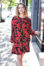 Load image into Gallery viewer, Boldly You Rust &amp; Black Floral Print Front Tie Dress
