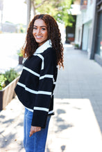 Load image into Gallery viewer, Fall For You Stripe Notched Neck Collared Oversized Sweater in Black
