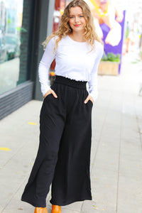 Relaxed Fun Smocked Waist Palazzo Pants in Black