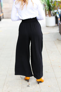 Relaxed Fun Smocked Waist Palazzo Pants in Black