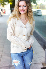 Load image into Gallery viewer, Follow Me Pointelle Knit Button Down Cardigan in Oatmeal
