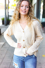 Load image into Gallery viewer, Follow Me Pointelle Knit Button Down Cardigan in Oatmeal
