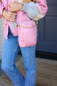 Chic and Playful Vegan Leather Two Pocket Mini Cross Body in Pink