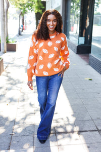 Game Day Football Print Jacquard Knit Sweater in Orange