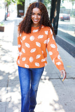 Load image into Gallery viewer, Game Day Football Print Jacquard Knit Sweater in Orange
