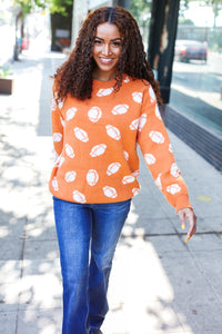 Game Day Football Print Jacquard Knit Sweater in Orange