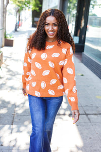 Game Day Football Print Jacquard Knit Sweater in Orange