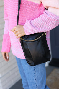Chic and Playful Vegan Leather Two Pocket Mini Cross Body in Black