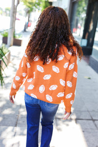 Game Day Football Print Jacquard Knit Sweater in Orange