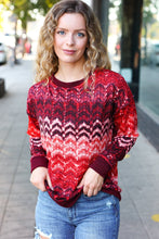 Load image into Gallery viewer, Holiday Vibes Wine Cable Knit Print Hacci Knit Sweater
