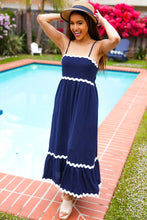 Load image into Gallery viewer, Bold &amp; Sassy Navy Square Neck Ric Rac Trim Adjustable Straps Maxi
