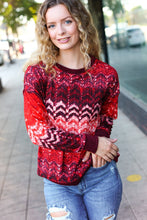 Load image into Gallery viewer, Holiday Vibes Wine Cable Knit Print Hacci Knit Sweater
