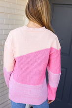 Load image into Gallery viewer, Make You Smile Pink Diagonal Color Block Sweater
