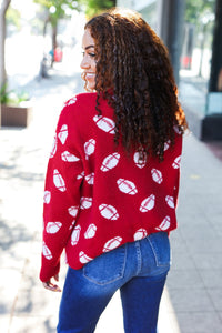 Game Day Football Print Jacquard Knit Sweater in Red