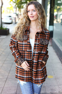 Put Together Rust Plaid & Animal Print Button Down Jacket