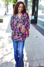 Load image into Gallery viewer, Eyes On You Forest Green Floral Smocked Bubble Sleeve V Neck Top
