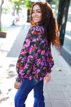 Load image into Gallery viewer, Eyes On You Forest Green Floral Smocked Bubble Sleeve V Neck Top
