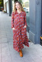 Load image into Gallery viewer, Casual Living Burgundy Floral Collared Fit &amp; Flare Maxi Dress
