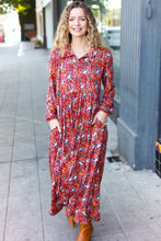 Load image into Gallery viewer, Casual Living Burgundy Floral Collared Fit &amp; Flare Maxi Dress
