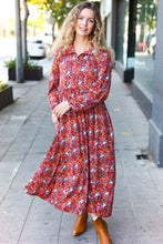 Load image into Gallery viewer, Casual Living Burgundy Floral Collared Fit &amp; Flare Maxi Dress
