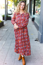 Load image into Gallery viewer, Casual Living Burgundy Floral Collared Fit &amp; Flare Maxi Dress
