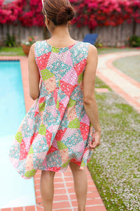 Hello Beautiful Peach & Sage Patchwork Babydoll Swing Dress