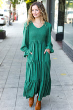 Load image into Gallery viewer, Beautiful You Smocked Ruffle Sleeve Maxi Dress in Green
